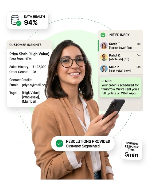WhatsApp workspace showing customer conversation and commerce use case
